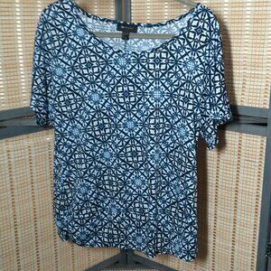 AB Studio Blue Tile Motif Top